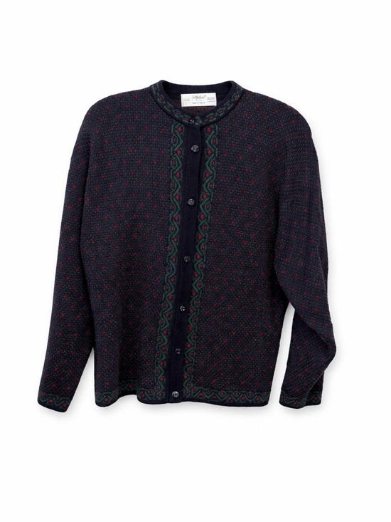 St Michael Sweaters - Vintage St. Michael Cardigan Sweater | Fair Isle Style | Navy Red Green | Size L